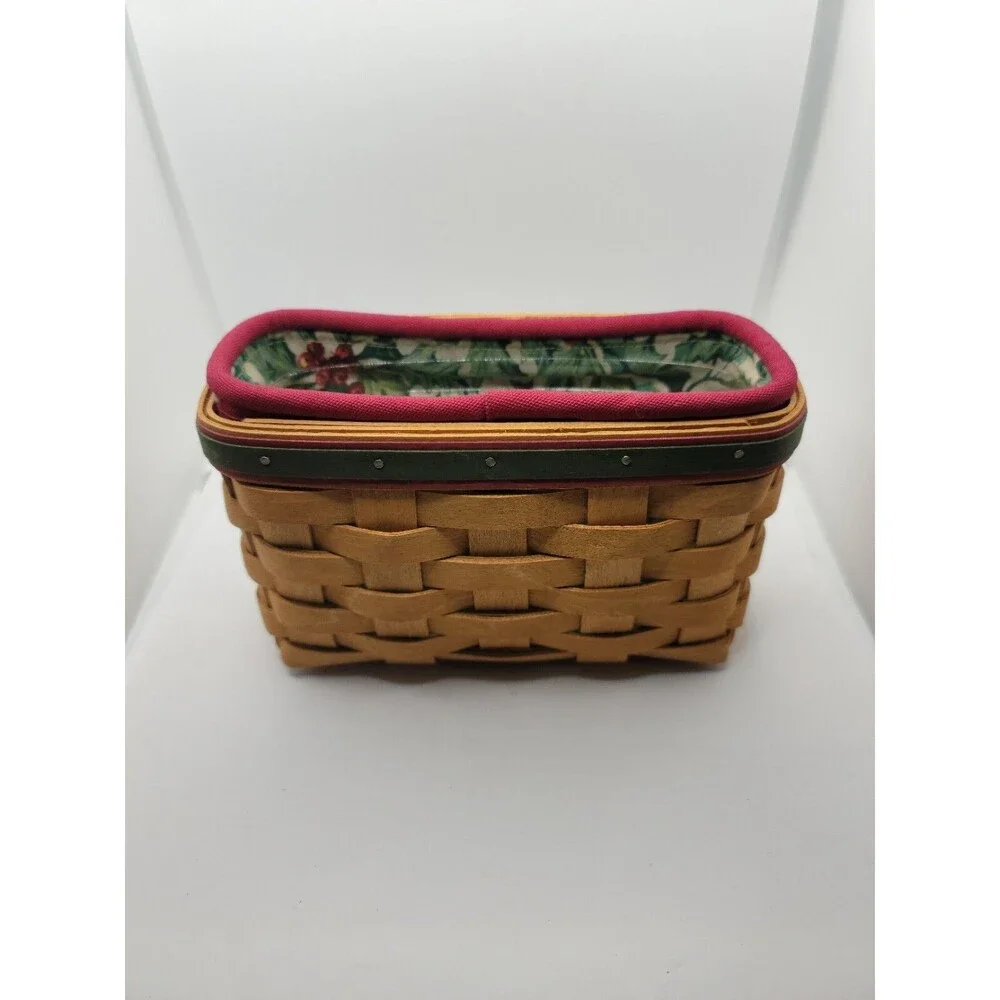 Longaberger 2004 Holiday Helper Basket Set Green Liner Protector Napkins Cards